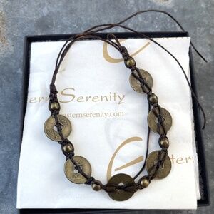 Eastern Serenity Bronze "coin" Bracelet w/ Mandarin and Sanskrit